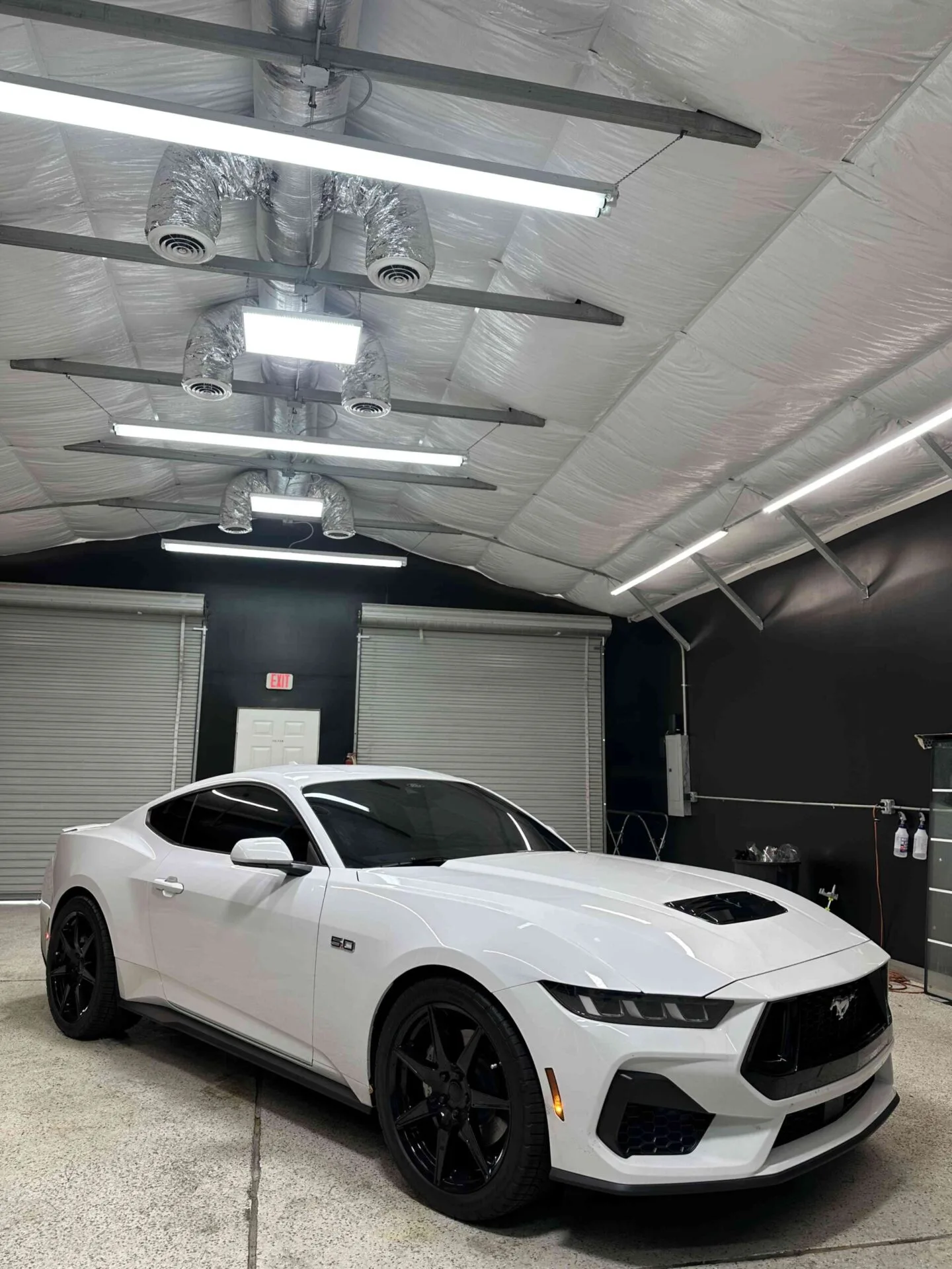 Mustang with professional mobile window tinting by NVS Customs in Wilmington, NC, providing UV protection and enhanced style.